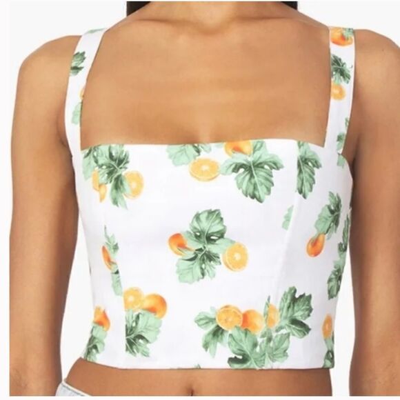 WeWoreWhat Orange Fruit Print Straight Neck Corset Crop Top size XS NWT - Picture 1 of 12